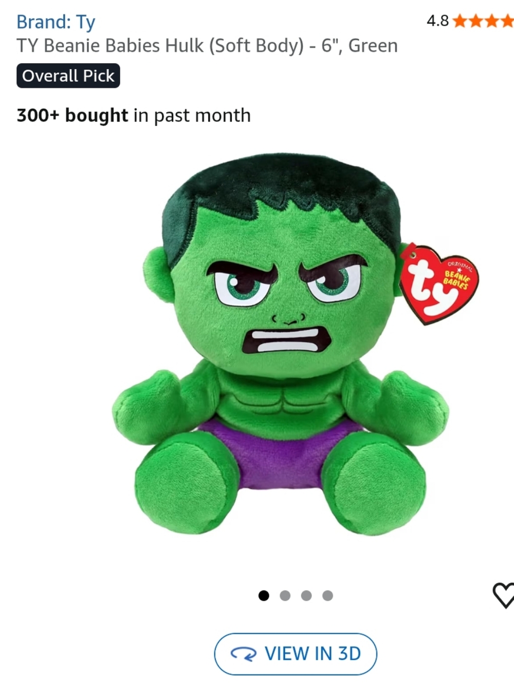 Ty Green Hulk Beanie Plush with Purple Shorts